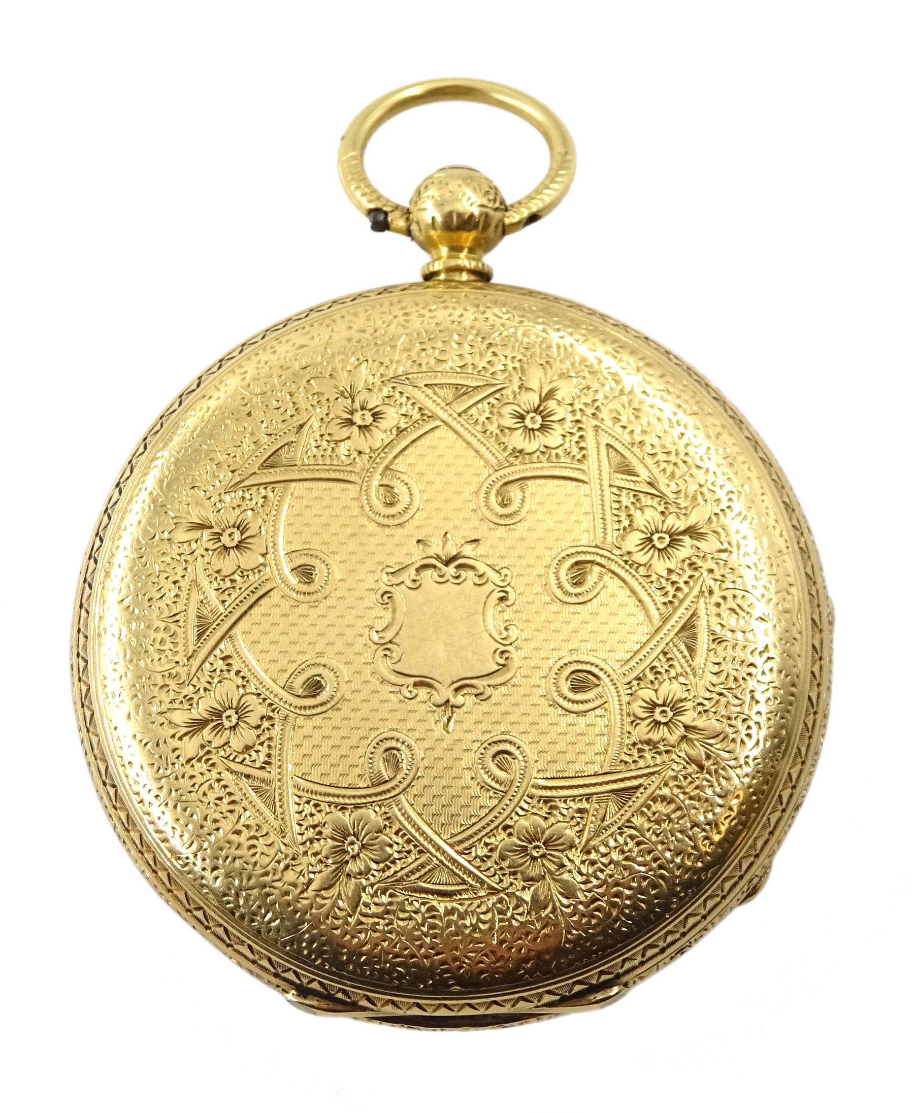 Victorian 18ct gold open face English lever fusee ladies pocket watch, No. 24130, gilt dial with Rom - Image 2 of 6
