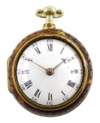 George III silver-gilt and tortoise shell verge fusee pocket watch by Owen Jackson, Cranbrook, No.54