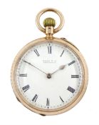 Edwardian 9ct rose gold open face, ladies keyless lever pocket watch by Marsh & Co, Birmingham, no.