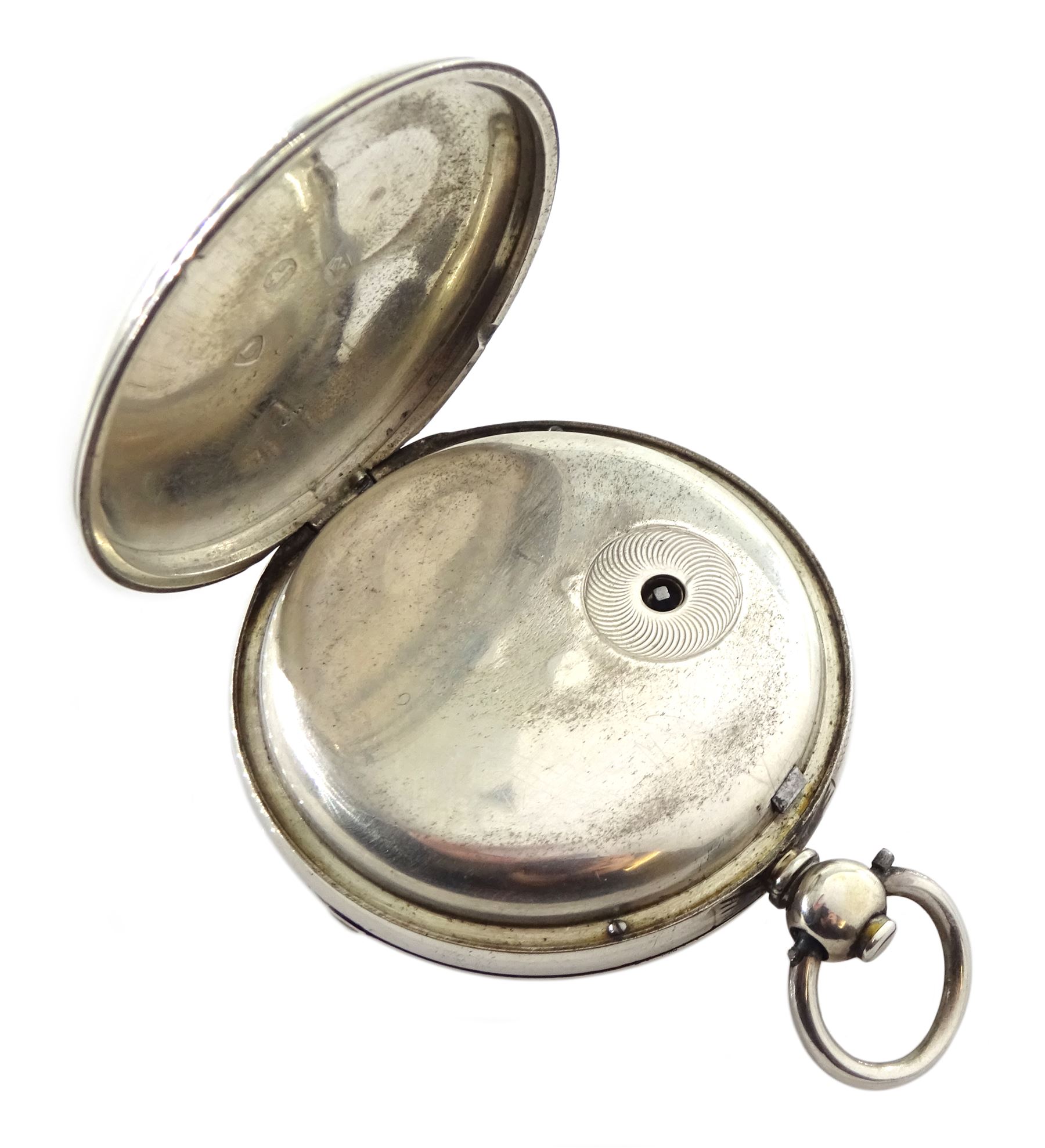 Victorian silver open face fusee pocket watch by William Harrison, Hexham, No. 19714, silver dial wi - Image 6 of 7