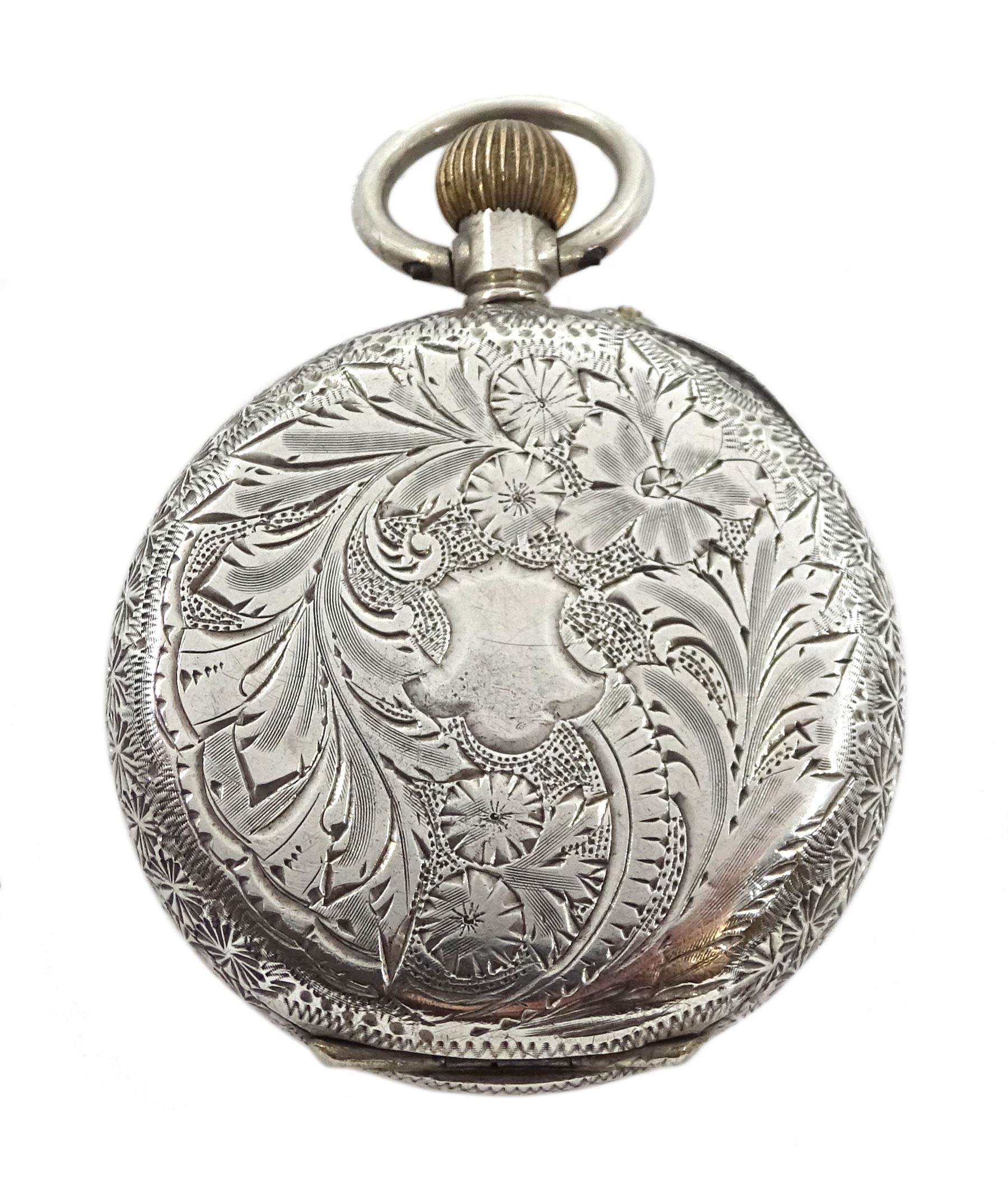 Early 20th century Swiss silver open face keyless cylinder heart shaped fob watch, white enamel dial - Image 2 of 5