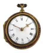 18th century gilt pair cased verge fusee pocket watch by Robert Hyland, London, No. 13345, round bal