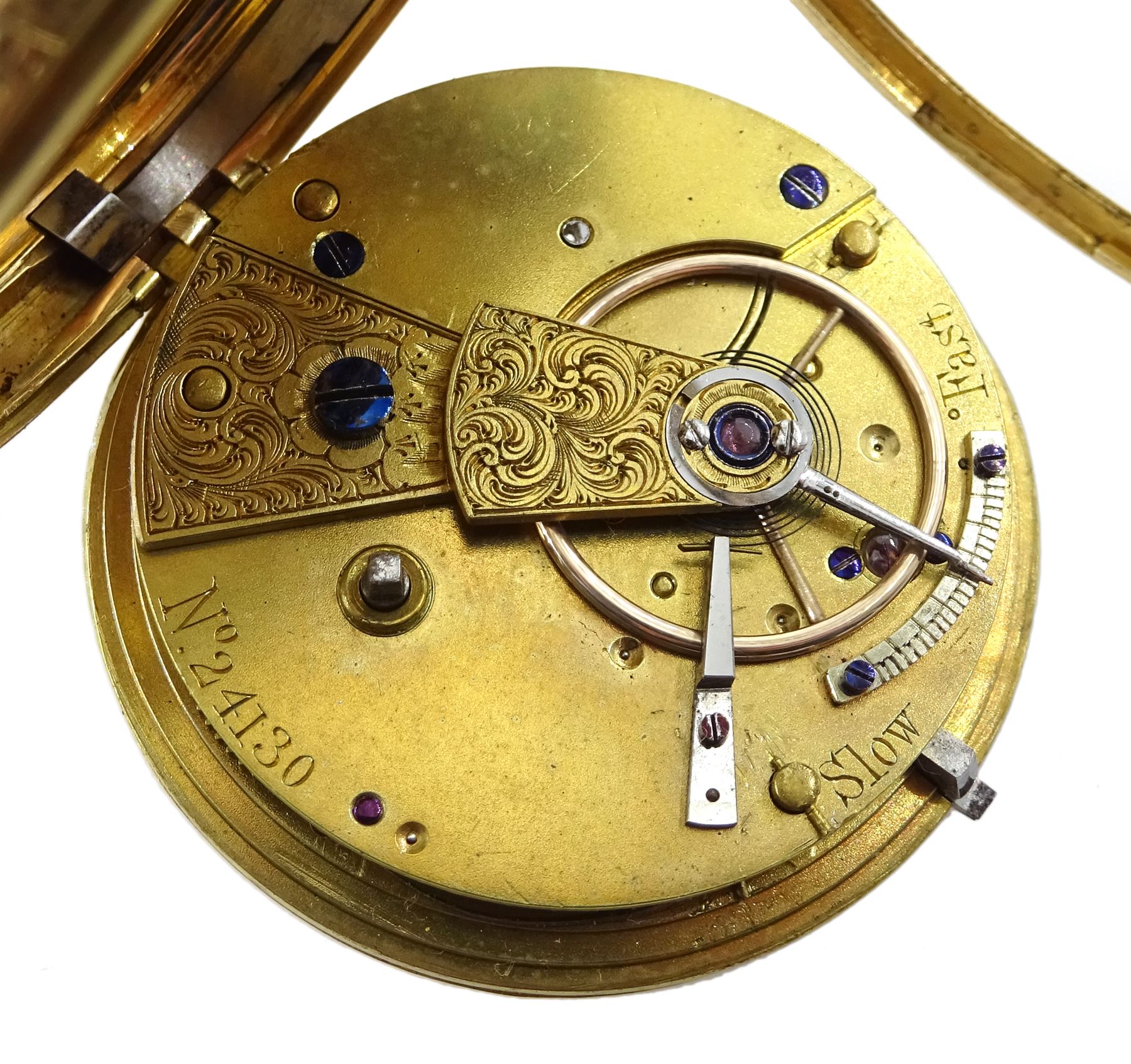 Victorian 18ct gold open face English lever fusee ladies pocket watch, No. 24130, gilt dial with Rom - Image 5 of 6