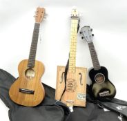 APC Carvalho acacia/koa and mahogany ukulele No.4030351 L66cm; small ukulele in speckled ebonised ca