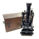 Mid-20th century black enamelled brass theodolite by E.R. Watts & Sons London No.20373 H34cm in fitt