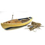 Early 20th century cream and blue painted wooden model of a Whitby coble