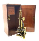 19th century Henry Crouch lacquered brass and black monocular microscope inscribed 'H. Crouch 51 Lon