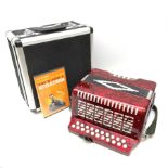 Modern small twenty-nine button accordion with red pearline finish W29cm in aluminium flight case wi