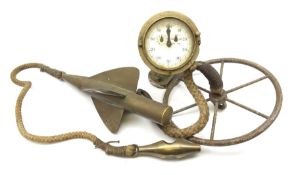 Walker's patent Cherub 244 brass taffrail ship's log set comprising rotator with iron wheel and gaug