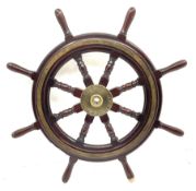 Mahogany and brass eight-spoke ships wheel