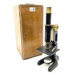 Brass and black enamelled monocular microscope by Bausch & Lomb Rochester New York No.144787 on pitc