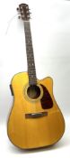 Fender model DG-20CE NAT semi-acoustic guitar with mahogany back and sides and spruce top
