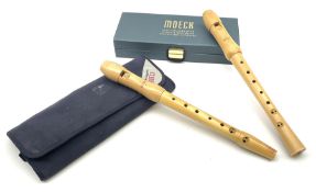 Moeck Flauto Leggero Barock 223L two-piece maple recorder in carrying pouch; and Moeck Nr.121 Barock