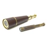 Victorian brass two-draw pocket telescope with leather cover L26cm extended; and modern leather cove