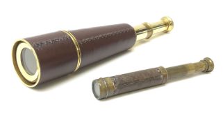 Victorian brass two-draw pocket telescope with leather cover L26cm extended; and modern leather cove