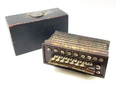 19th century Busson Paris rosewood and marquetry cased flutina accordion with eighteen mother-of-pea