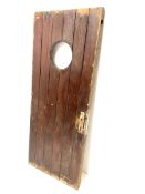 Ships mahogany door with simulated planked sides and circular window aperture H164cm W68cm