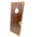 Ships mahogany door with simulated planked sides and circular window aperture H164cm W68cm