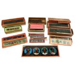 Six boxes of mainly mid-19th century juvenile panoramic coloured glass magic lantern slides