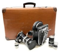 Paillard Bolex H16 Reflex 16mm cine camera with handgrip and turret for interchangeable lenses