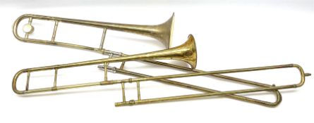 French Gaillard & Loiselet brass slide trombone in ebonised wooden carrying case with mouthpiece; an