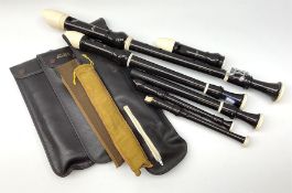 Set of four Japanese Aulos recorders including Soprano