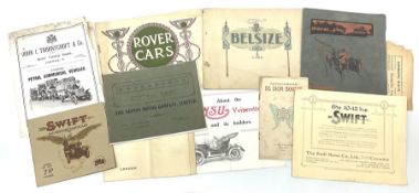 Motoring History - nine early 20th century manufacturer's vehicle catalogues including Swift 7hp Two