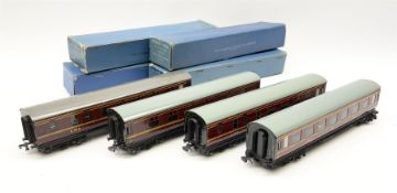 Hornby Dublo - four D3 LMS Corridor coaches comprising two First/Third and two Brake/Third; all in l