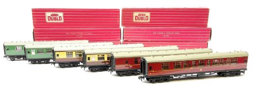 Hornby Dublo - six coaches comprising 4050 Corridor Coach 1st/2nd W.R.; 4051 Corridor Coach Brake/2n