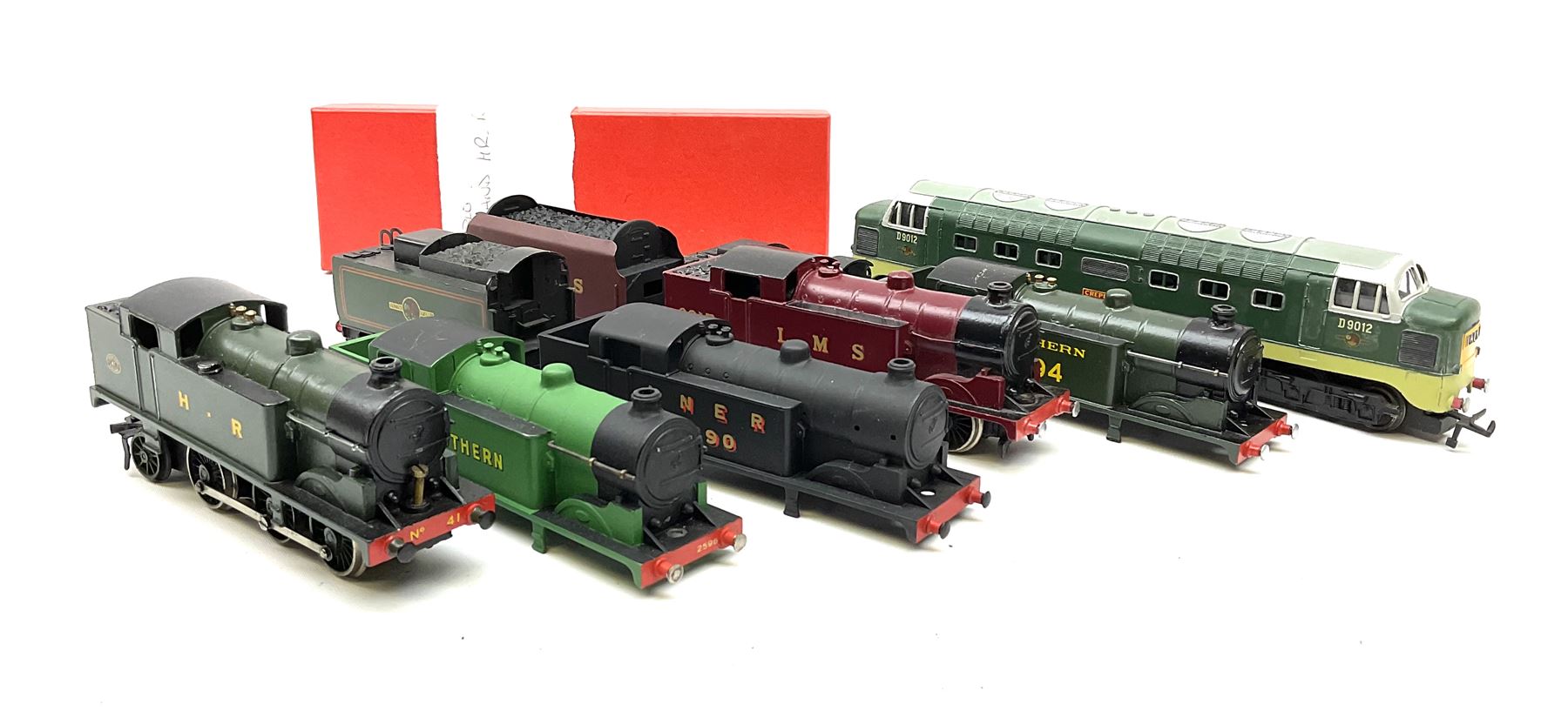 Hornby Dublo - re-painted Highland Railway Class N2 0-6-2 No.41 in modern box; two re-painted locomo