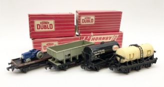 Hornby Dublo - 4644 21-Ton Hopper Wagon;4649 Low-Sided Wagon with tractor; 4680 Tank Wagon 'Esso' (F