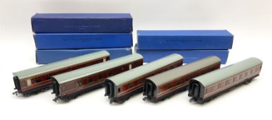 Hornby Dublo - five D3 LMS corridor coaches comprising four First/Third and one Brake/Third; all in
