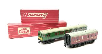 Hornby Dublo - 4076 Six- Wheeled Passenger Brake Van; and 4150 Electric Driving Trailer Coach S.R.;