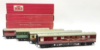 Hornby Dublo - four coaches in Export boxes comprising 4070 (4220) Restaurant Car W.R.; 4070 (4221)
