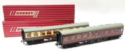 Hornby Dublo - 4070 Restaurant Car W.R. with interior fittings; and 4071 Restaurant car B.R. with in