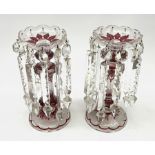 A pair of 19th century Bohemian red flashed glass lustres