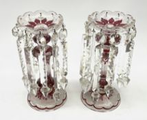 A pair of 19th century Bohemian red flashed glass lustres