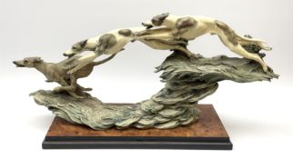 Capodimonte figural group modelled as greyhounds in chase