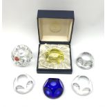 A group of six Webb Corbett faceted glass paperweights