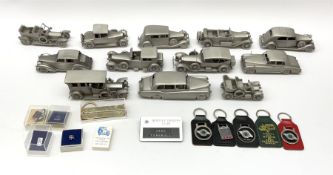 Twelve Danbury Mint pewter models of vehicles including Rolls Royce '1936 Park Ward Baby Rolls'