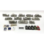 Twelve Danbury Mint pewter models of vehicles including Rolls Royce '1936 Park Ward Baby Rolls'