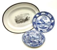 A 19th century Copeland Spode bat-printed oval platter