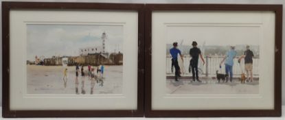 Ken Hayes (British 1962-): Paddling before Scarborough Lighthouse and On the Pier