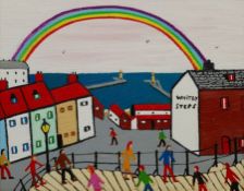 Barry Stokes (Northern British Contemporary): Rainbow over 'Whitby Steps'