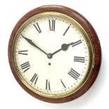 Late 20th century circular mahogany cased dial clock fitted with single fusee movement