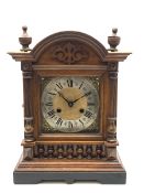 Late 19th century walnut architectural cased mantel clock