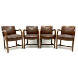 Set four mid century oak framed boardroom chairs