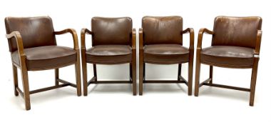 Set four mid century oak framed boardroom chairs