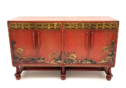 Early 20th century Chinese style red painted finish sideboard