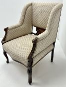 Edwardian inlaid mahogany framed upholstered armchair